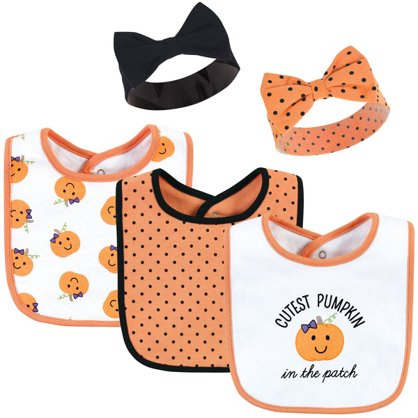 Hudson Baby Cotton Bib and Headband, Cutest Pumpkin, One Size