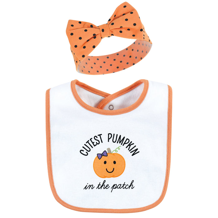 Hudson Baby Cotton Bib and Headband, Cutest Pumpkin, One Size