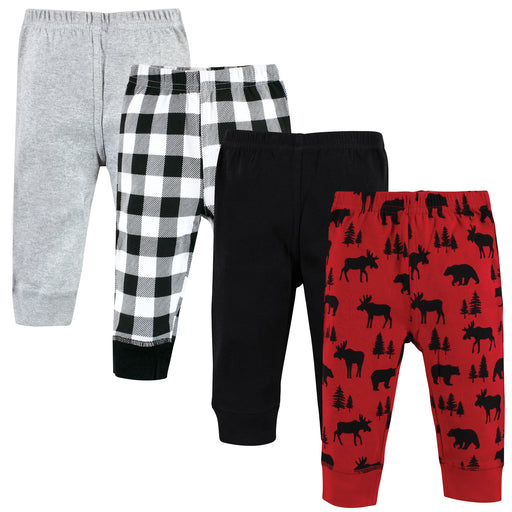 Hudson Baby Cotton Pants, Red Moose Bear 4-Pack
