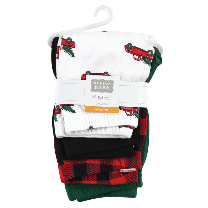 Hudson Baby Cotton Pants, Christmas Tree Truck, 4-Pack