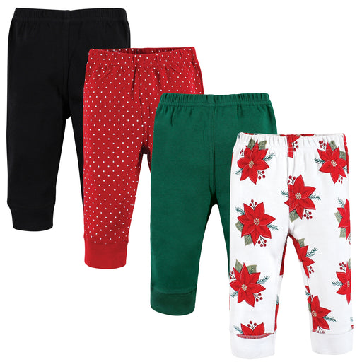 Hudson Baby Cotton Pants and Leggings, Poinsettia, 4-Pack