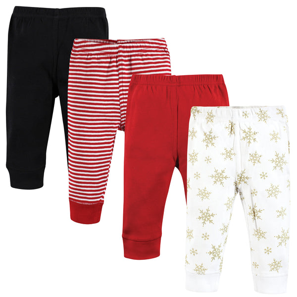 Hudson Baby Cotton Pants, Gold Snowflake 4-Pack