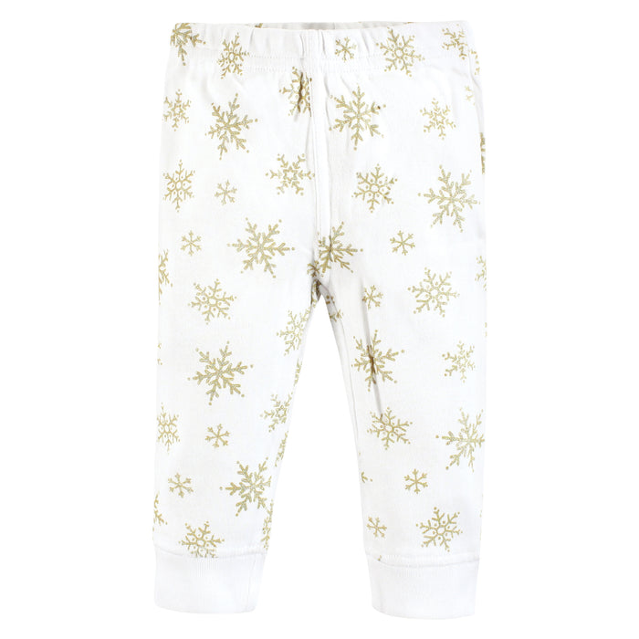 Hudson Baby Cotton Pants, Gold Snowflake 4-Pack
