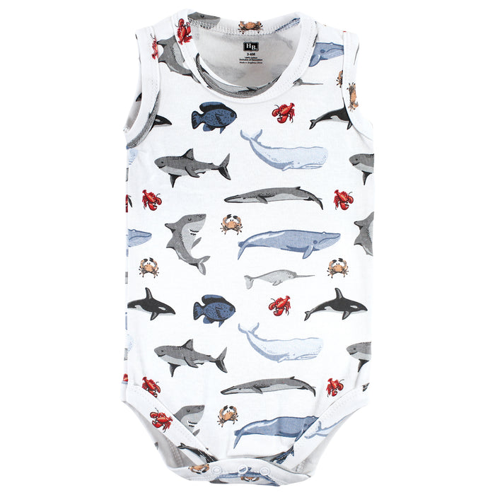 Hudson Baby Infant Boy Cotton Sleeveless Bodysuits, Boy Sea Creatures