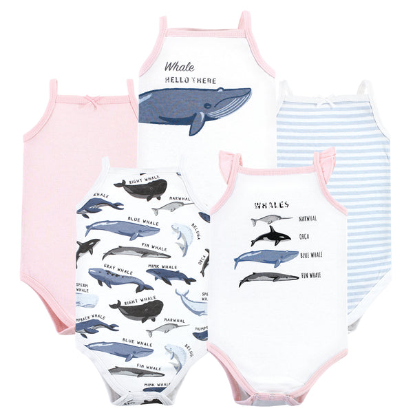 Hudson Baby Infant Girl Cotton Sleeveless Bodysuits, Girl Whale Types