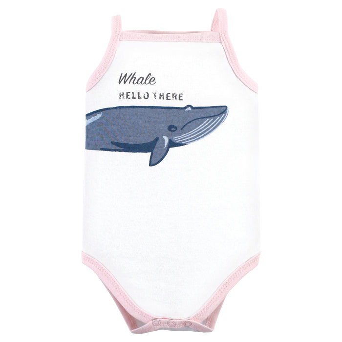 Hudson Baby Infant Girl Cotton Sleeveless Bodysuits, Girl Whale Types