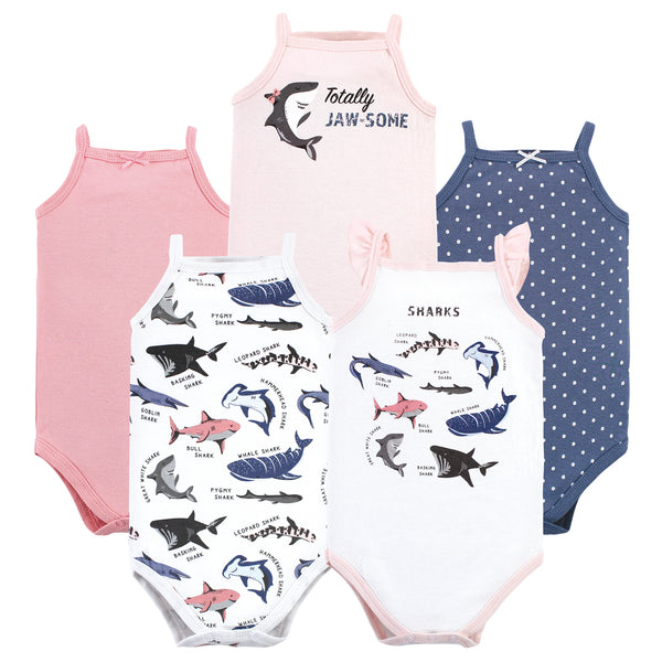 Hudson Baby Infant Girl Cotton Sleeveless Bodysuits, Girl Shark Types