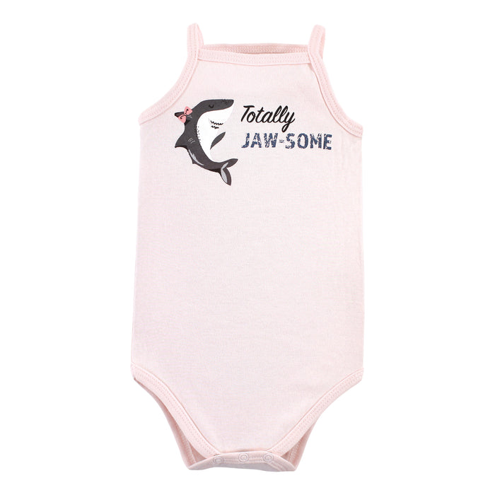 Hudson Baby Infant Girl Cotton Sleeveless Bodysuits, Girl Shark Types
