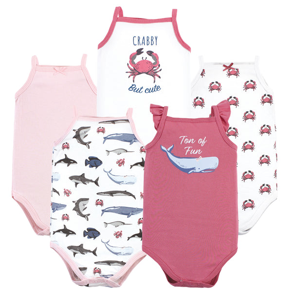 Hudson Baby Infant Girl Cotton Sleeveless Bodysuits, Girl Sea Creatures