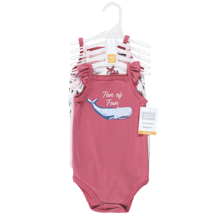 Hudson Baby Infant Girl Cotton Sleeveless Bodysuits, Girl Sea Creatures