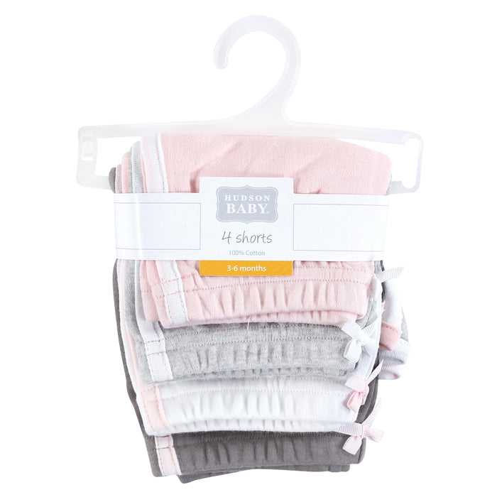 Hudson Baby Girl Shorts Bottoms 4-Pack, Pink White