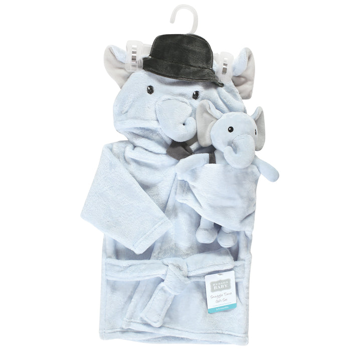 Hudson Baby Infant Boy Plush Bathrobe and Toy Set, Bowtie Elephant, One Size