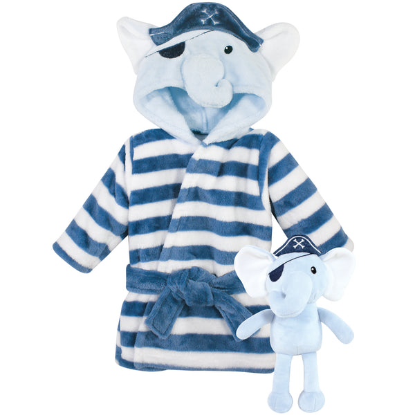 Hudson Baby Infant Boy Plush Bathrobe and Toy Set, Pirate Elephant, One Size