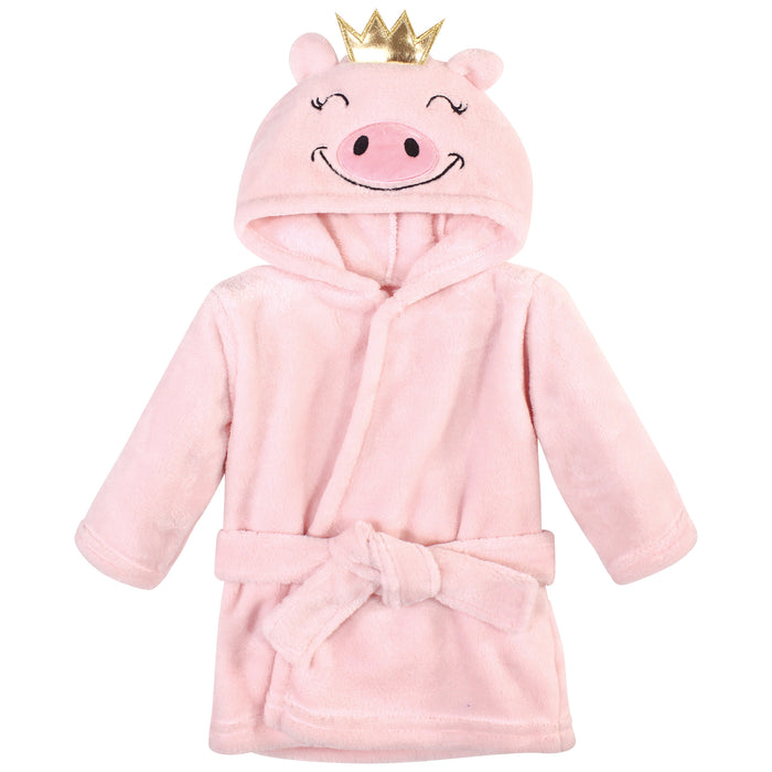 Hudson Baby Infant Girl Plush Bathrobe and Toy Set, Pig, One Size