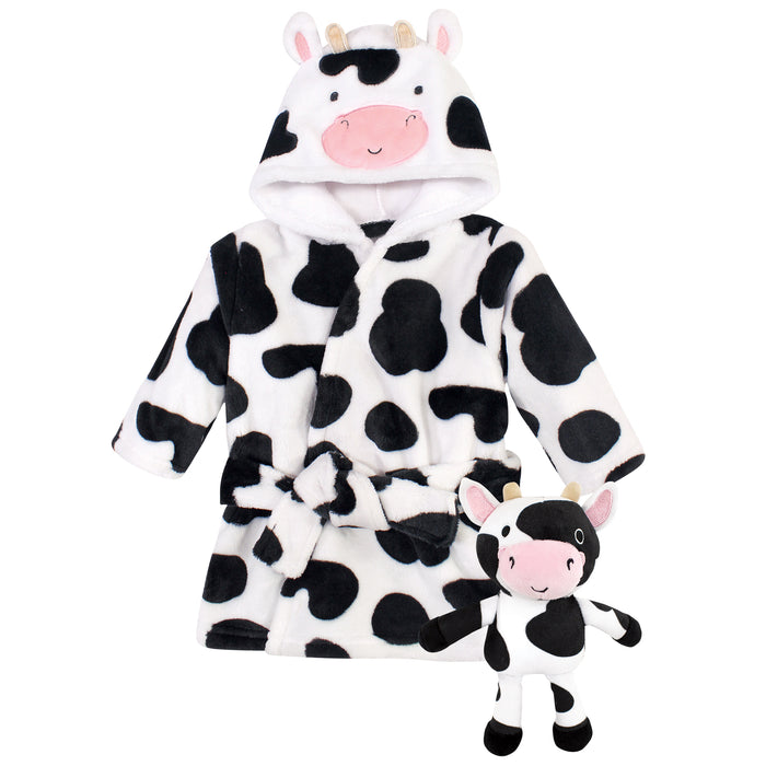 Hudson Baby Plush Bathrobe and Toy Set, Cow, One Size