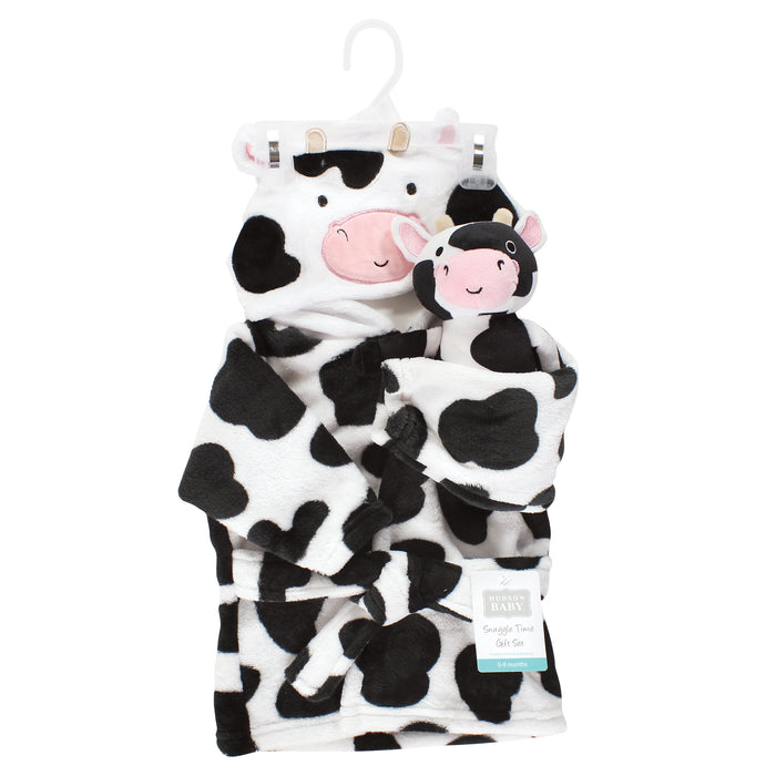 Hudson Baby Plush Bathrobe and Toy Set, Cow, One Size