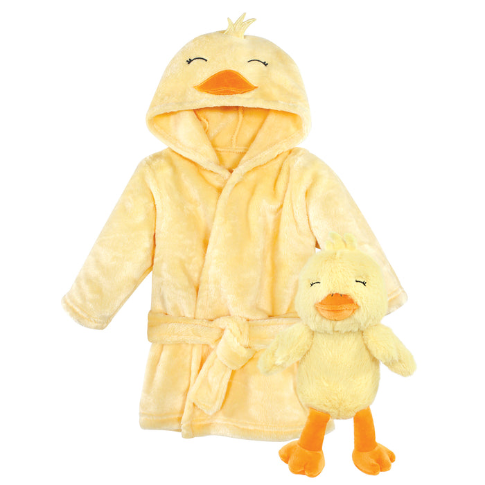 Hudson Baby Plush Bathrobe and Toy Set, Yellow Duck, One Size