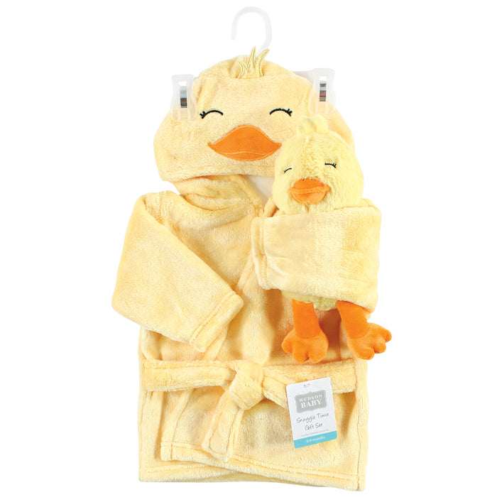 Hudson Baby Plush Bathrobe and Toy Set, Yellow Duck, One Size