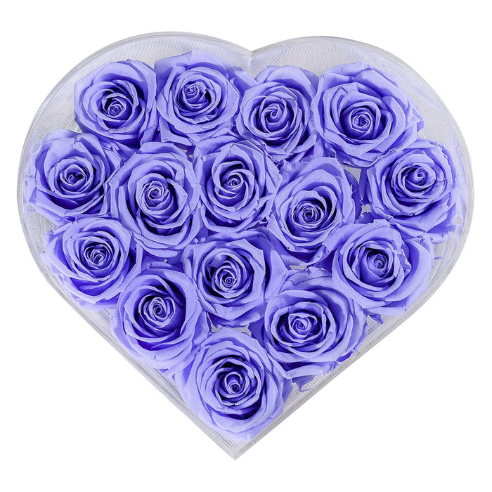 Rose Forever 15 Lilac Roses - Crystal Heart-Shaped Box