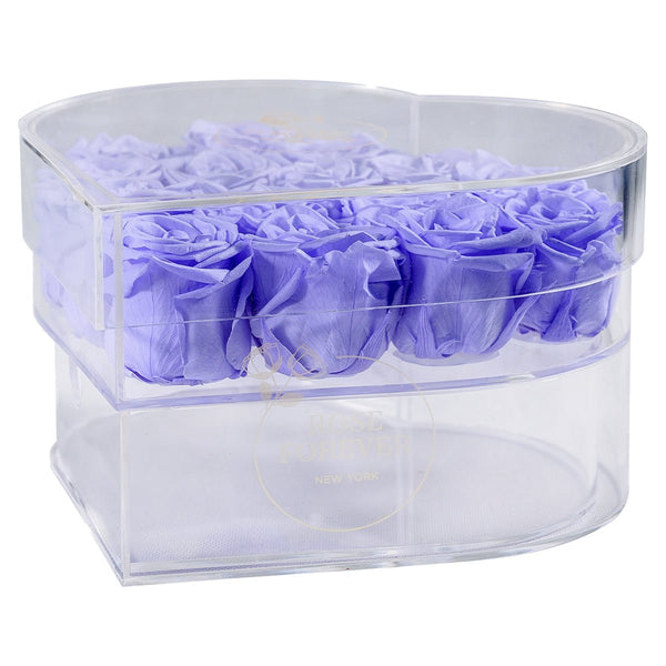 Rose Forever 15 Lilac Roses - Crystal Heart-Shaped Box