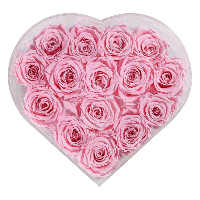 Rose Forever 15 Pearl Pink Roses - Crystal Heart Box