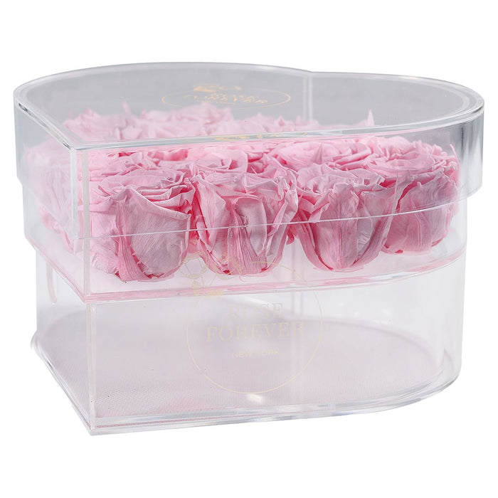 Rose Forever 15 Pearl Pink Roses - Crystal Heart Box