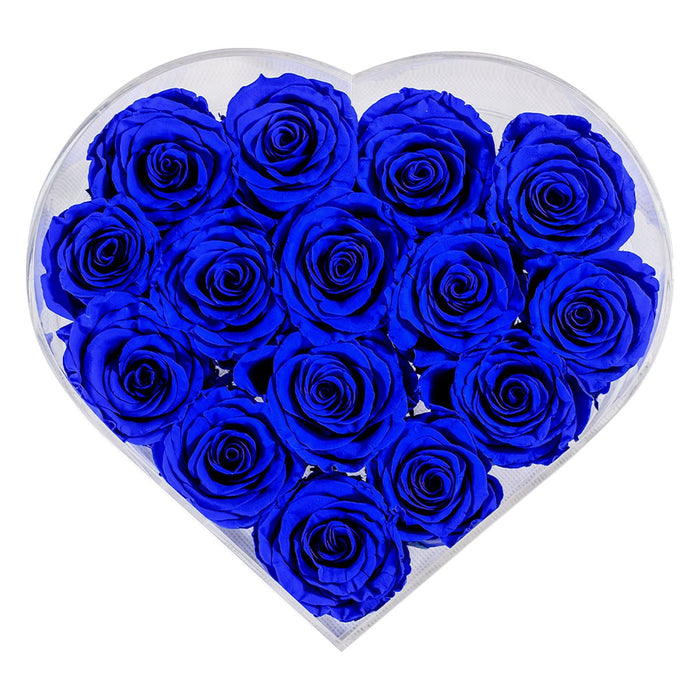 Rose Forever 15 Royal Blue Roses - Crystal Heart Box