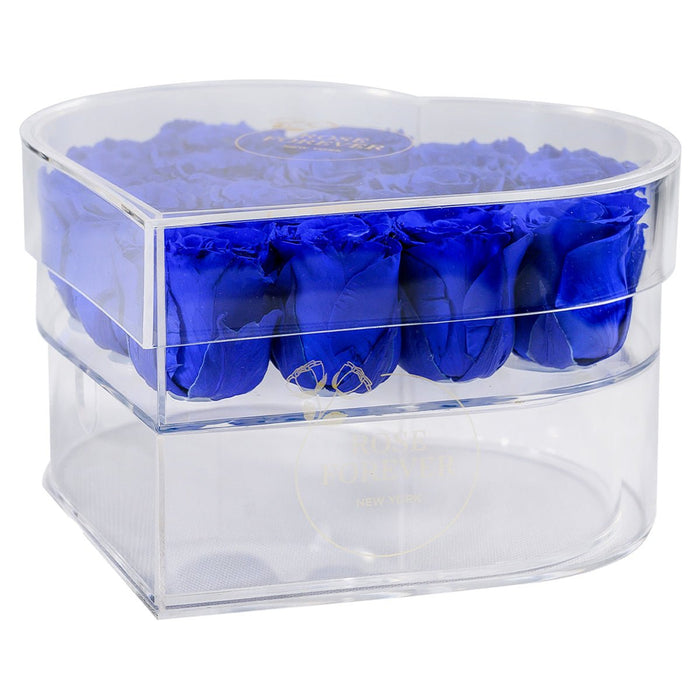 Rose Forever 15 Royal Blue Roses - Crystal Heart Box