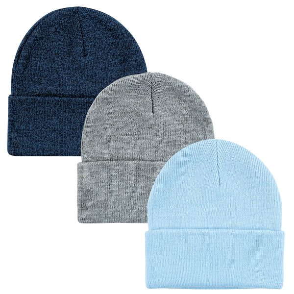 Hudson Baby Family Knit Cuffed Beanie 3 Pack, Light Blue