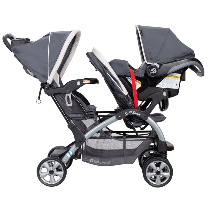 Baby Trend Sit N Stand Travel Double Baby Stroller w/ Single Car Seat, Magnolia