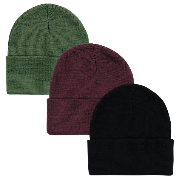 Hudson Baby Knit Cuffed Beanie 3 Pack, Green Burgundy