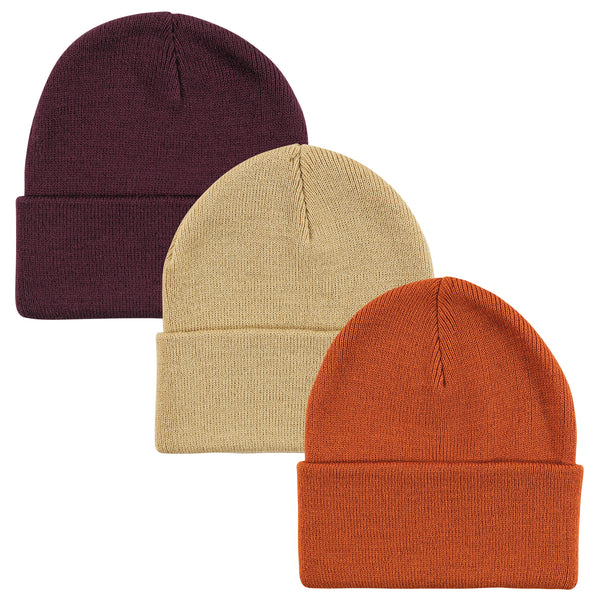 Hudson Baby Knit Cuffed Beanie 3 Pack, Rust