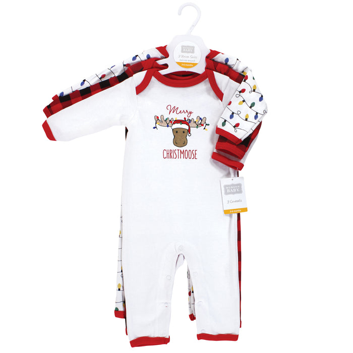 Hudson Baby Infant Boy Cotton Coveralls, Christmoose