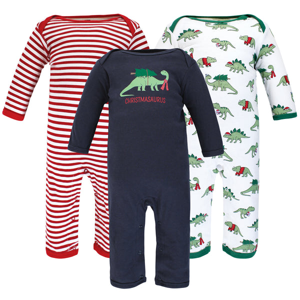 Hudson Baby Infant Boy Cotton Coveralls, Christmasaurus