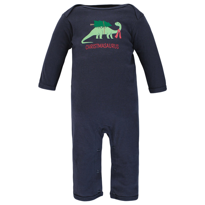 Hudson Baby Infant Boy Cotton Coveralls, Christmasaurus