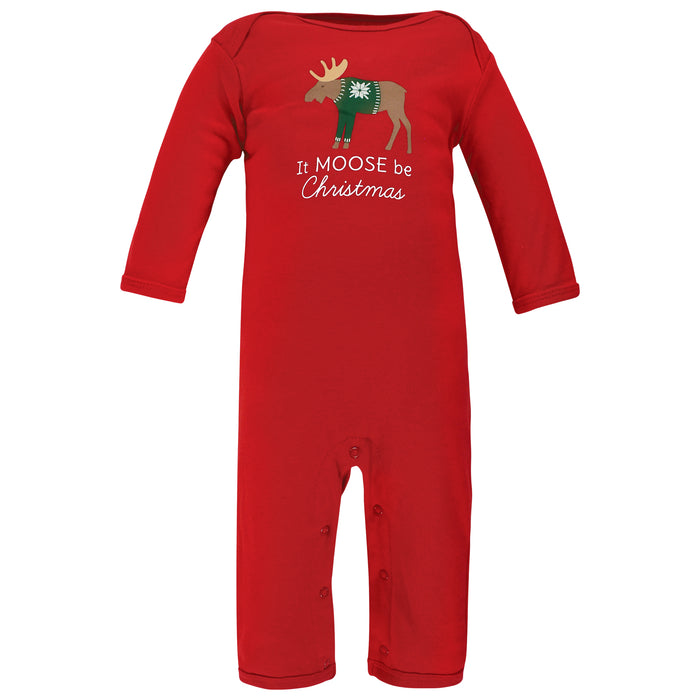 Hudson Baby Infant Boy Cotton Coveralls, Moose Be Christmas