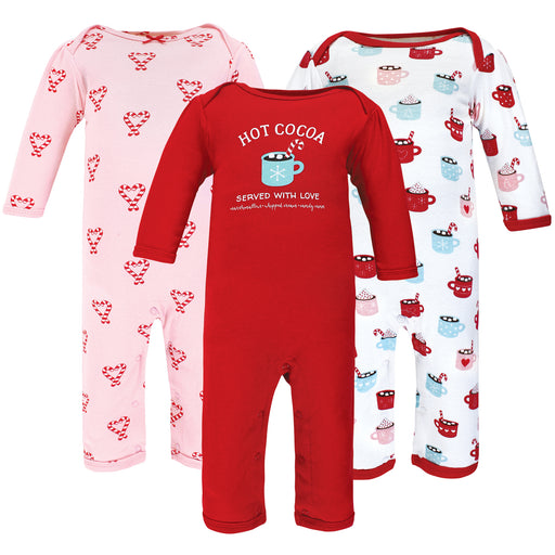 Hudson Baby Infant Girl Cotton Coveralls, Hot Cocoa, 3-Pack