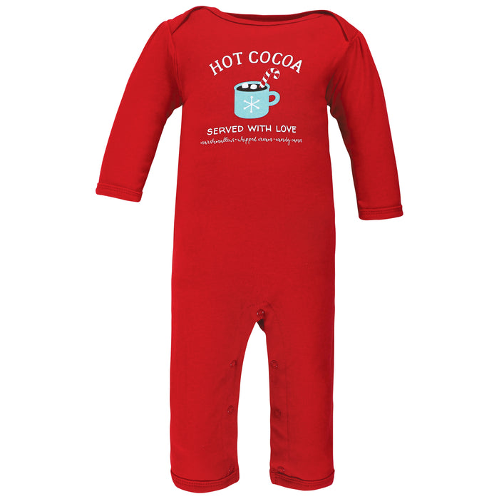 Hudson Baby Infant Girl Cotton Coveralls, Hot Cocoa, 3-Pack