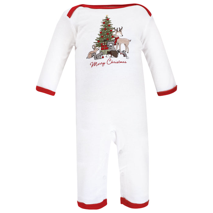 Hudson Baby 3-Pack Cotton Coveralls, Christmas Forest