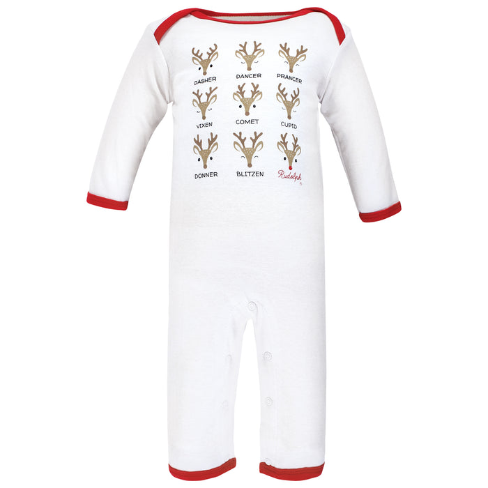Hudson Baby 3-Pack Cotton Coveralls, Santa Reindeer