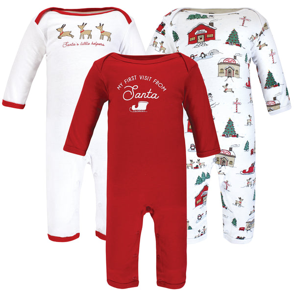 Hudson Baby 3-Pack Cotton Coveralls, North Pole