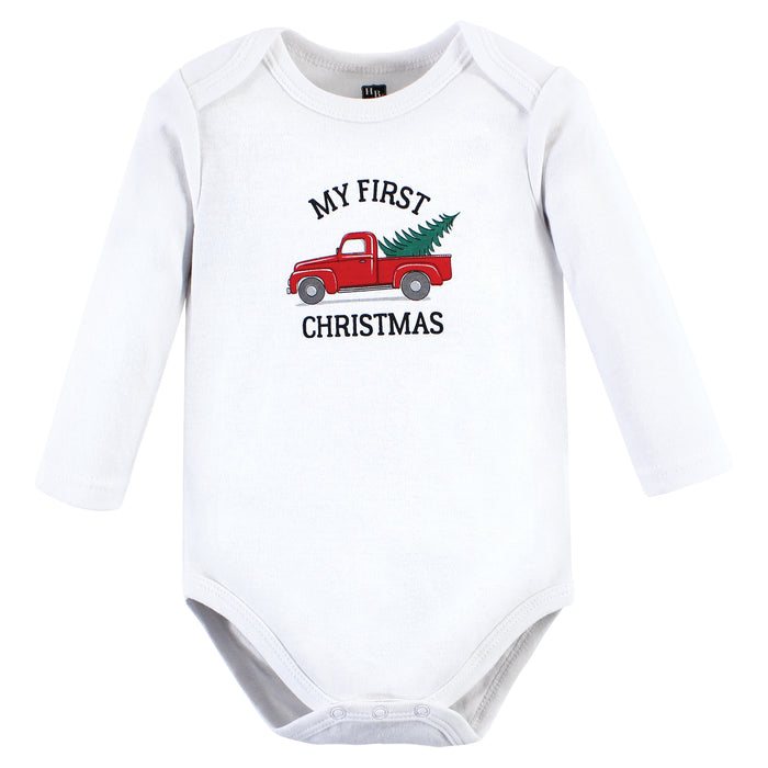 Hudson Baby Cotton Long-Sleeve Bodysuits, Christmas Tree 5-Pack