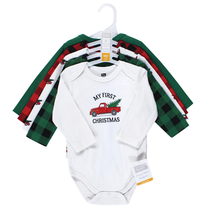 Hudson Baby Cotton Long-Sleeve Bodysuits, Christmas Tree 5-Pack