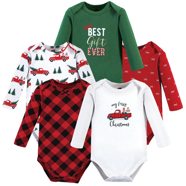 Hudson Baby Cotton Long-Sleeve Bodysuits, Christmas Gift, 5-Pack