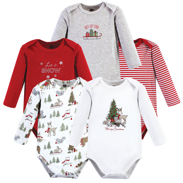 Hudson Baby Cotton Long-Sleeve Bodysuits, Christmas Forest 5-Pack