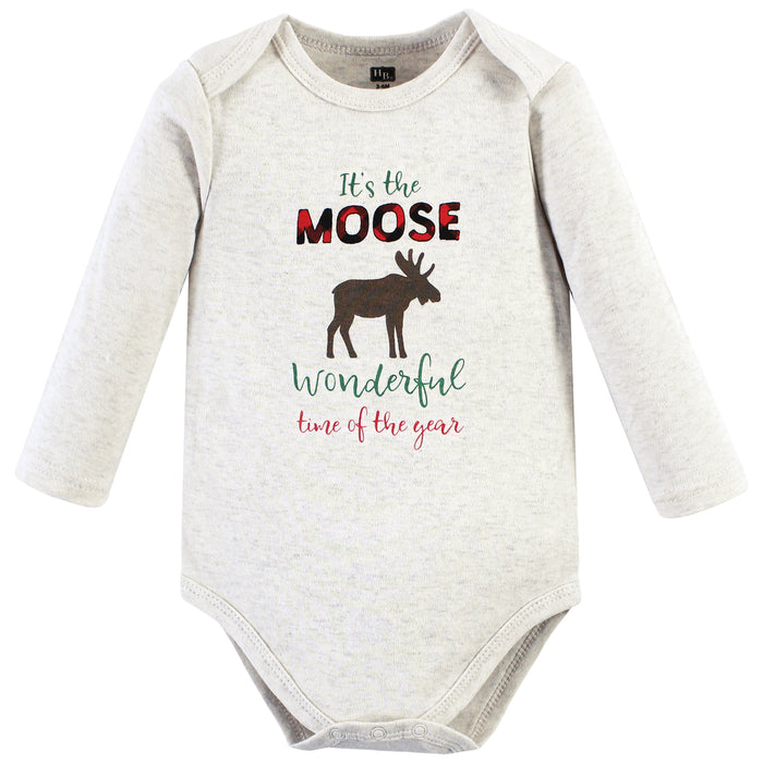 Hudson Baby Cotton Long-Sleeve Bodysuits, Moose Wonderful Time, 3-Pack