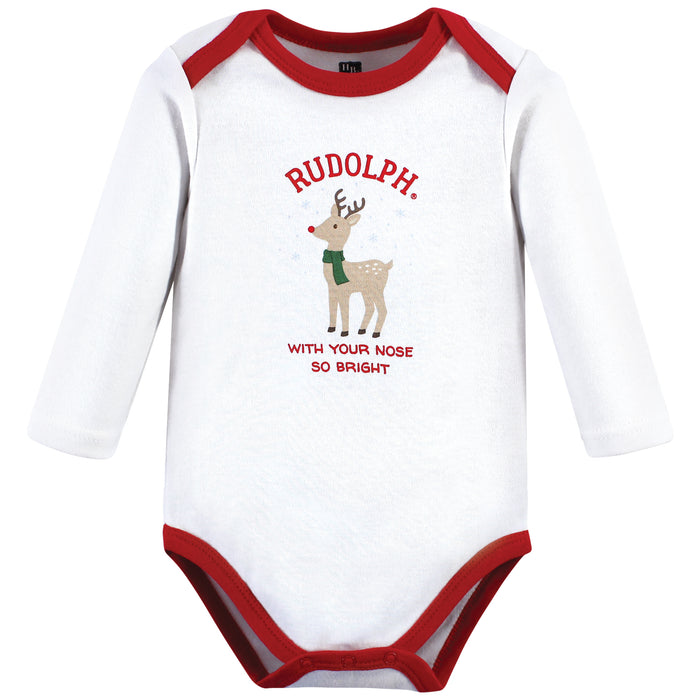 Hudson Baby Cotton Long-Sleeve Bodysuits, Rudolph Reindeer, 3-Pack