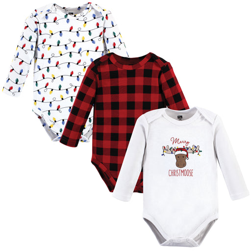 Hudson Baby Cotton Long-Sleeve Bodysuits, Christmoose 3-Pack