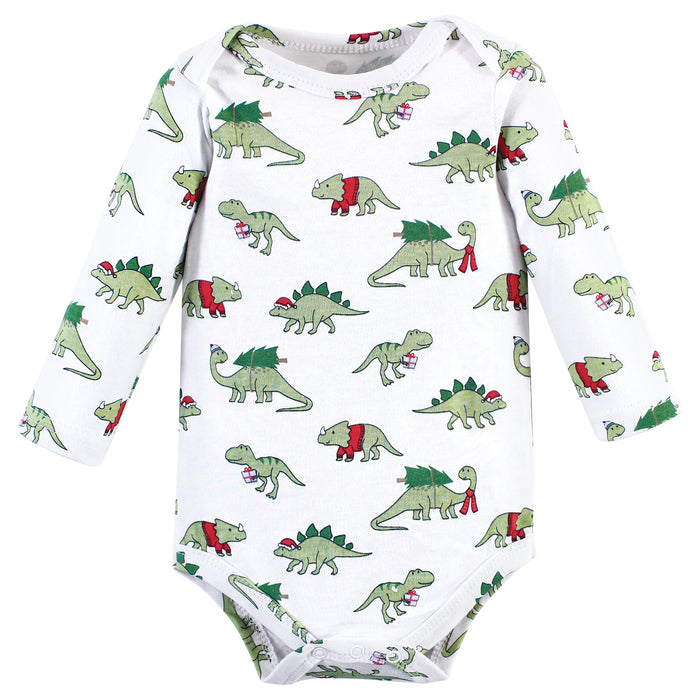 Hudson Baby 3-Pack Cotton Long-Sleeve Bodysuits, Christmasaurus