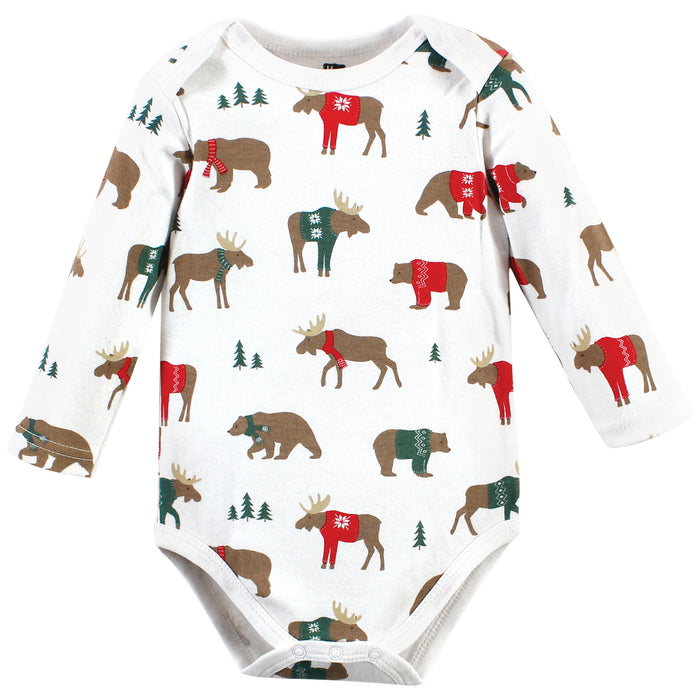 Hudson Baby Cotton Long-Sleeve Bodysuits, Moose Be Christmas